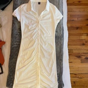 *NEW* Shein White Ruched Collar Button Down Dress